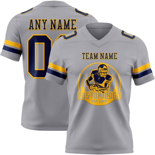 Custom Gray Navy-Gold Mesh Authentic Football Jersey - Sky-Custom