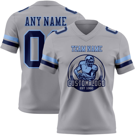Custom Gray Navy-Light Blue Mesh Authentic Football Jersey - Sky-Custom