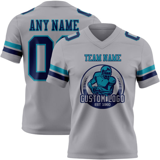 Custom Gray Navy-Teal Mesh Authentic Football Jersey - Sky-Custom