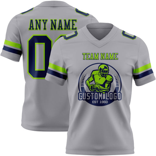 Custom Gray Navy-Neon Green Mesh Authentic Football Jersey - Sky-Custom