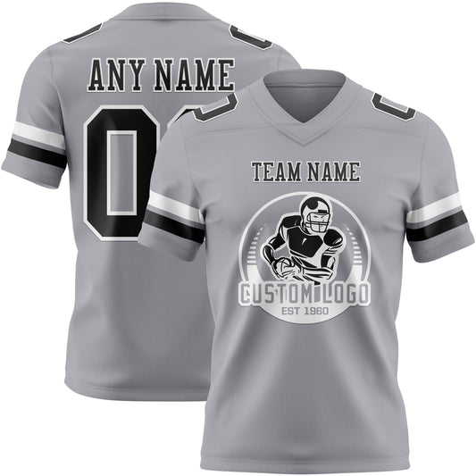 Custom Gray Black-White Mesh Authentic Football Jersey - Sky-Custom