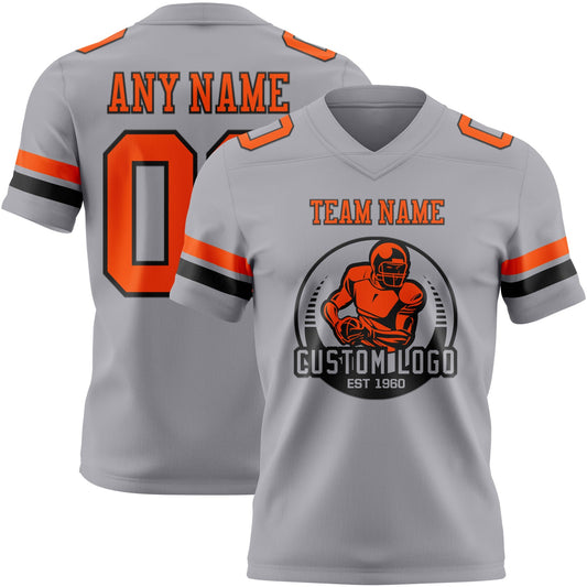 Custom Gray Orange-Black Mesh Authentic Football Jersey - Sky-Custom