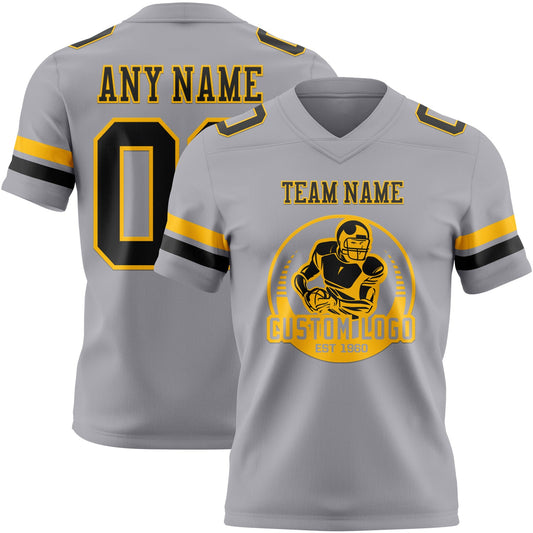 Custom Gray Black-Gold Mesh Authentic Football Jersey - Sky-Custom