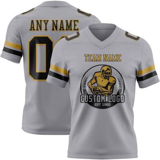 Custom Gray Black-Old Gold Mesh Authentic Football Jersey - Sky-Custom