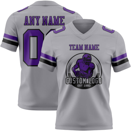 Custom Gray Purple-Black Mesh Authentic Football Jersey - Sky-Custom