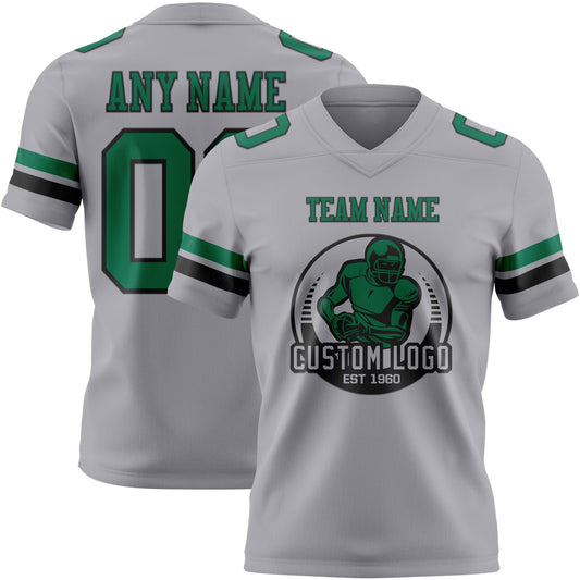Custom Gray Kelly Green-Black Mesh Authentic Football Jersey - Sky-Custom