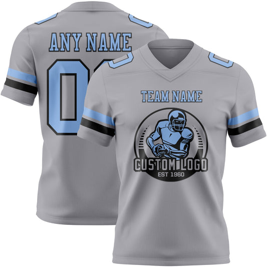 Custom Gray Light Blue-Black Mesh Authentic Football Jersey - Sky-Custom