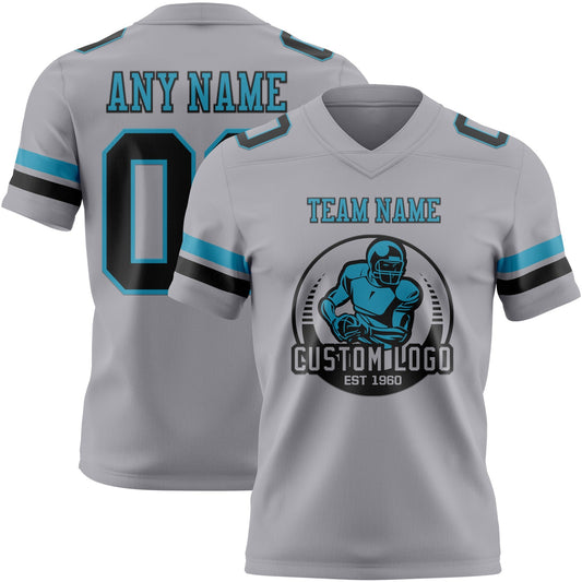 Custom Gray Black-Panther Blue Mesh Authentic Football Jersey - Sky-Custom
