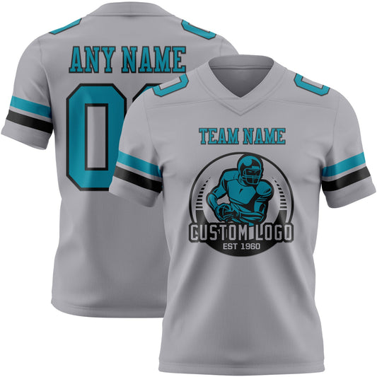 Custom Gray Teal-Black Mesh Authentic Football Jersey - Sky-Custom