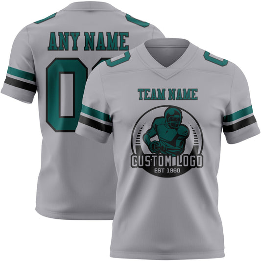 Custom Gray Midnight Green-Black Mesh Authentic Football Jersey - Sky-Custom