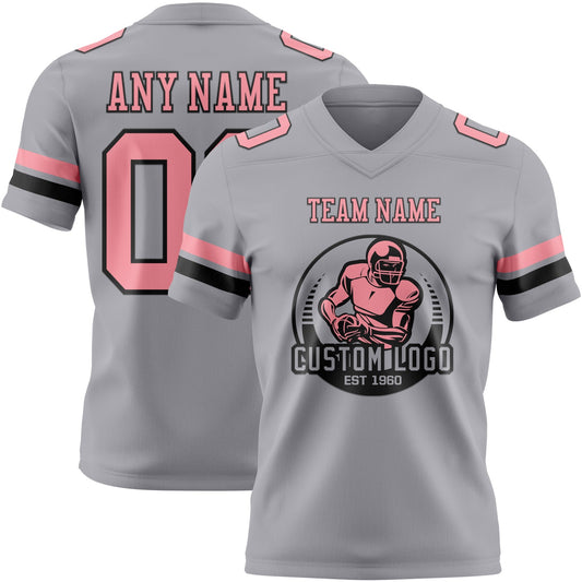 Custom Gray Medium Pink-Black Mesh Authentic Football Jersey - Sky-Custom