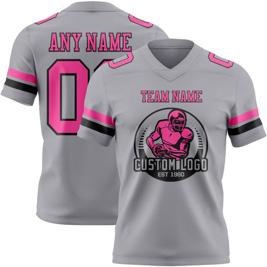 Custom Gray Pink-Black Mesh Authentic Football Jersey - Sky-Custom
