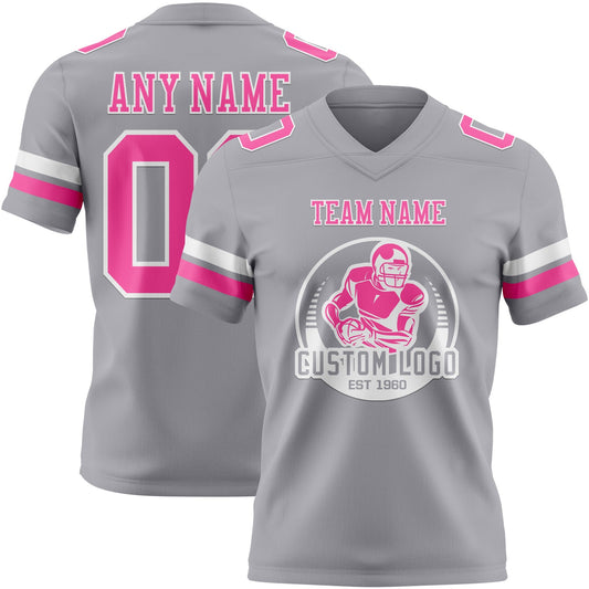 Custom Gray Pink-White Mesh Authentic Football Jersey - Sky-Custom