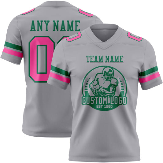 Custom Gray Pink-Kelly Green Mesh Authentic Football Jersey - Sky-Custom