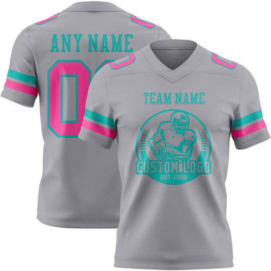 Custom Gray Pink-Aqua Mesh Authentic Football Jersey - Sky-Custom