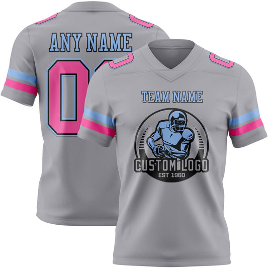 Custom Gray Pink Black-Light Blue Mesh Authentic Football Jersey - Sky-Custom
