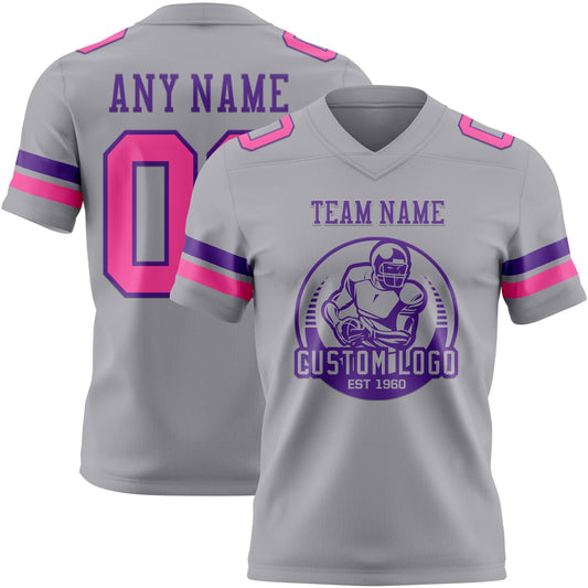 Custom Gray Pink-Purple Mesh Authentic Football Jersey - Sky-Custom