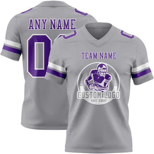 Custom Gray Purple-White Mesh Authentic Football Jersey - Sky-Custom