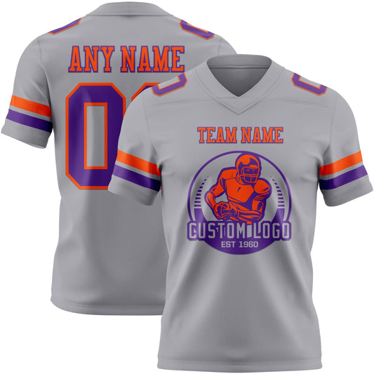 Custom Gray Purple-Orange Mesh Authentic Football Jersey - Sky-Custom