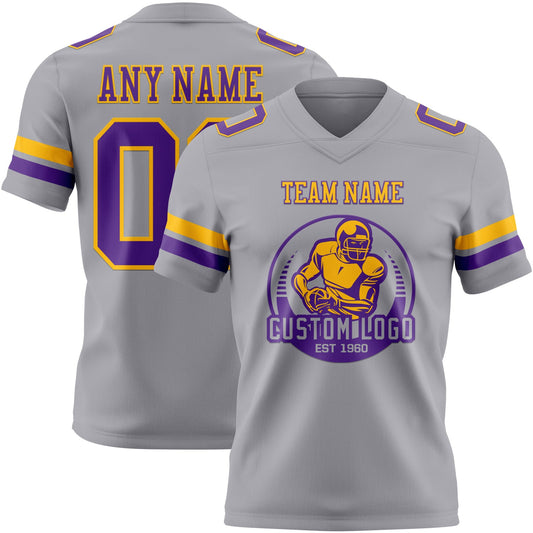 Custom Gray Purple-Gold Mesh Authentic Football Jersey - Sky-Custom