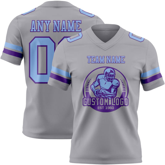 Custom Gray Light Blue-Purple Mesh Authentic Football Jersey - Sky-Custom
