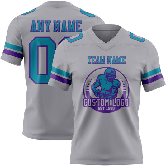 Custom Gray Teal-Purple Mesh Authentic Football Jersey - Sky-Custom