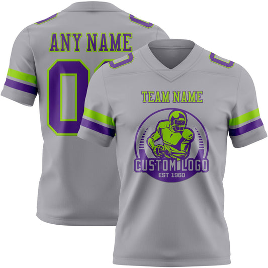 Custom Gray Purple-Neon Green Mesh Authentic Football Jersey - Sky-Custom