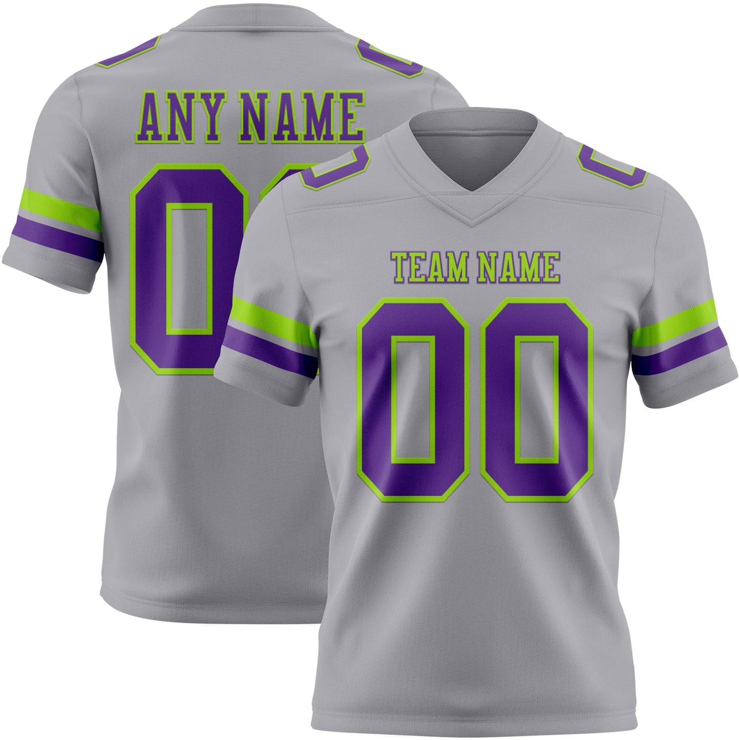 Custom Gray Purple-Neon Green Mesh Authentic Football Jersey - Sky-Custom