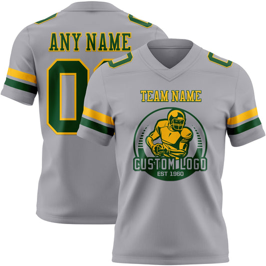 Custom Gray Green-Gold Mesh Authentic Football Jersey - Sky-Custom