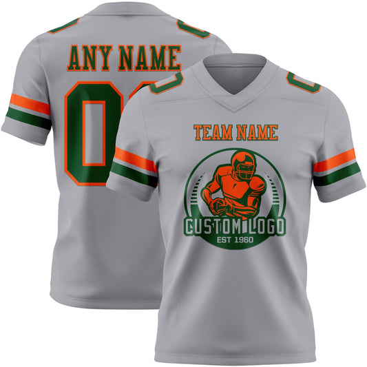 Custom Gray Green-Orange Mesh Authentic Football Jersey - Sky-Custom