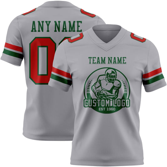 Custom Gray Red-Green Mesh Authentic Football Jersey - Sky-Custom