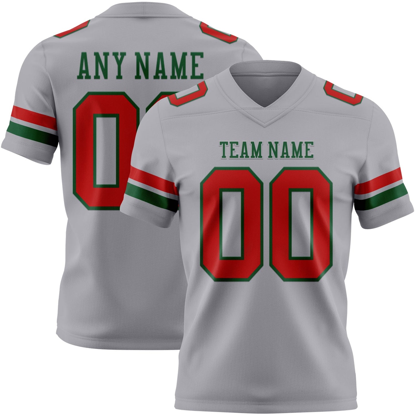 Custom Gray Red-Green Mesh Authentic Football Jersey - Sky-Custom