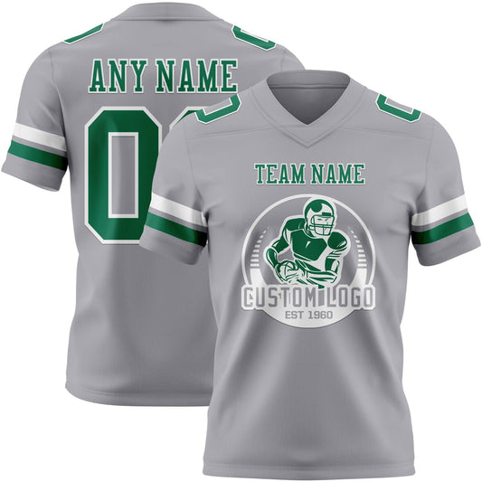 Custom Gray Kelly Green-White Mesh Authentic Football Jersey - Sky-Custom