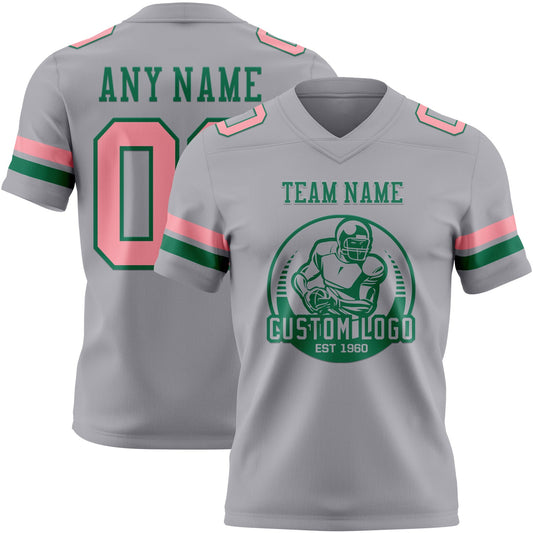 Custom Gray Medium Pink-Kelly Green Mesh Authentic Football Jersey - Sky-Custom