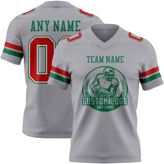 Custom Gray Red White-Kelly Green Mesh Authentic Football Jersey - Sky-Custom