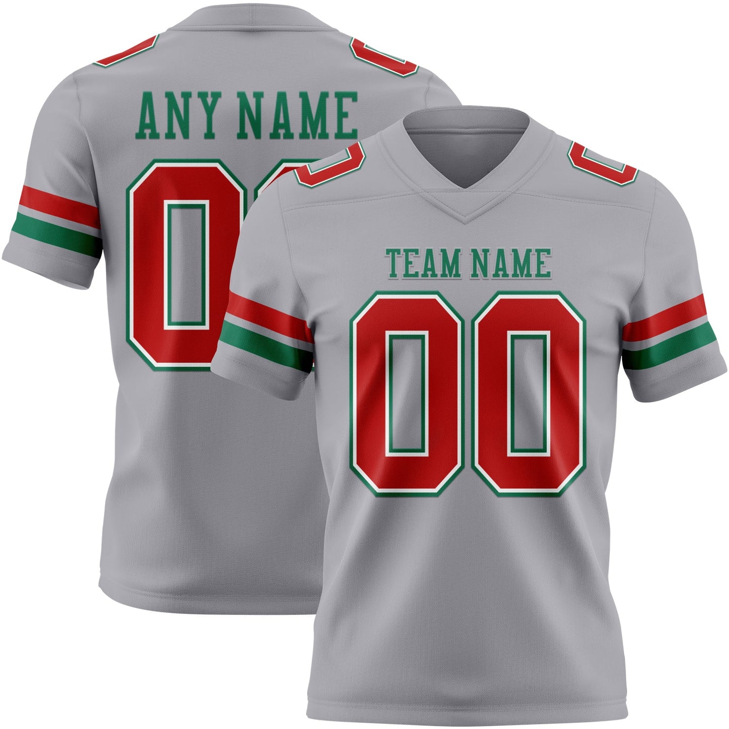 Custom Gray Red White-Kelly Green Mesh Authentic Football Jersey - Sky-Custom