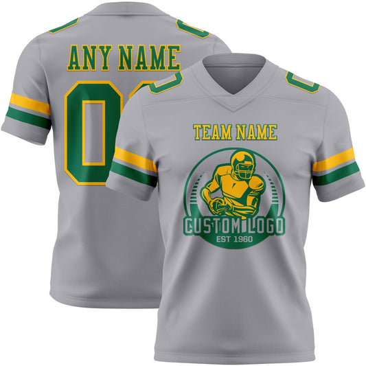 Custom Gray Kelly Green-Gold Mesh Authentic Football Jersey - Sky-Custom