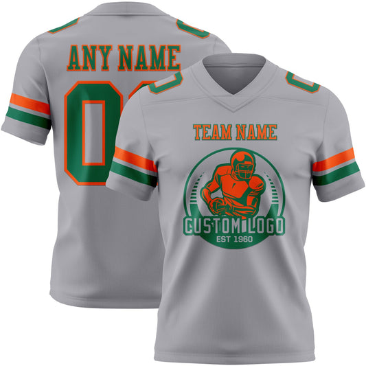 Custom Gray Kelly Green-Orange Mesh Authentic Football Jersey - Sky-Custom