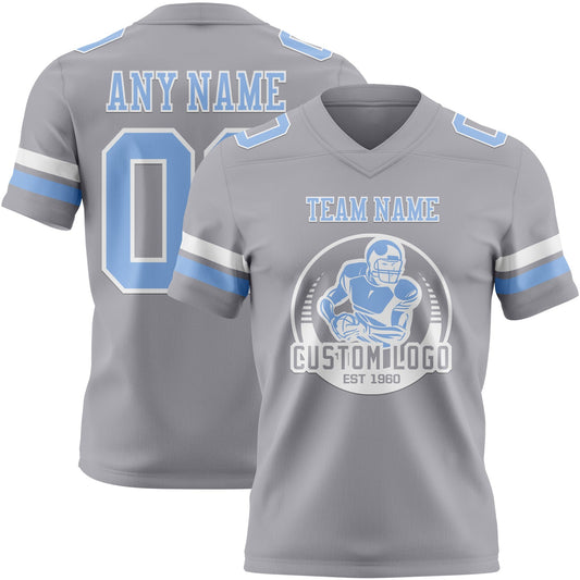Custom Gray Light Blue-White Mesh Authentic Football Jersey - Sky-Custom