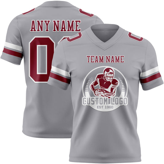 Custom Gray Crimson-White Mesh Authentic Football Jersey - Sky-Custom