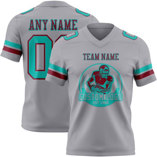 Custom Gray Aqua-Crimson Mesh Authentic Football Jersey - Sky-Custom