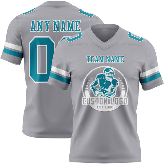 Custom Gray Teal-White Mesh Authentic Football Jersey - Sky-Custom