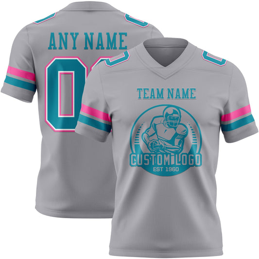 Custom Gray Teal White-Pink Mesh Authentic Football Jersey - Sky-Custom