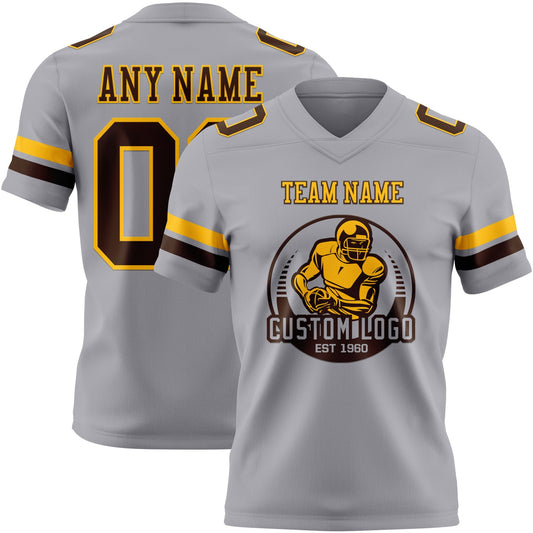 Custom Gray Brown-Gold Mesh Authentic Football Jersey - Sky-Custom