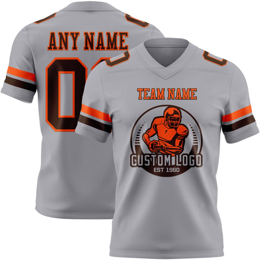 Custom Gray Brown-Orange Mesh Authentic Football Jersey - Sky-Custom