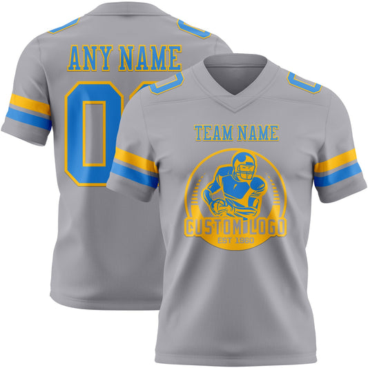 Custom Gray Powder Blue-Gold Mesh Authentic Football Jersey - Sky-Custom