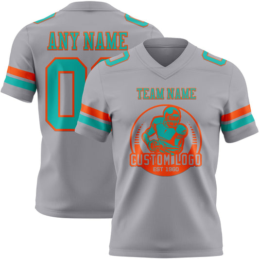 Custom Gray Aqua-Orange Mesh Authentic Football Jersey - Sky-Custom