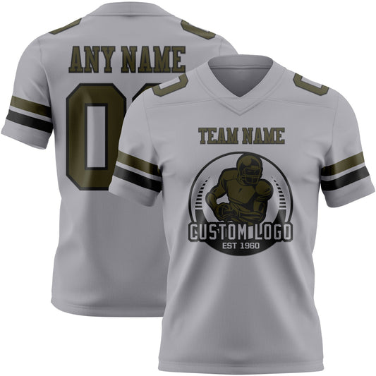 Custom Gray Olive-Black Mesh Authentic Football Jersey - Sky-Custom