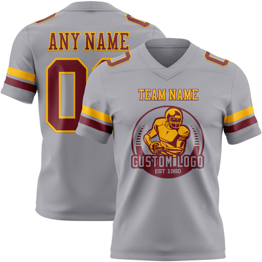 Custom Gray Burgundy-Gold Mesh Authentic Football Jersey - Sky-Custom