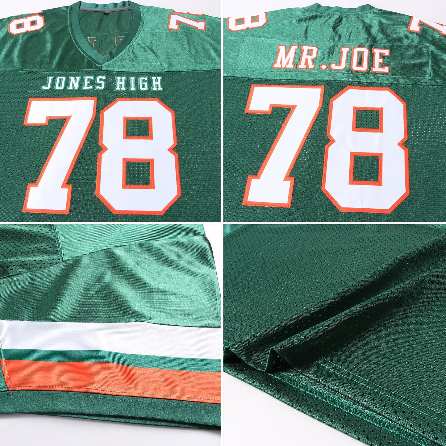 Custom Green White-Orange Mesh Authentic Football Jersey - Sky-Custom